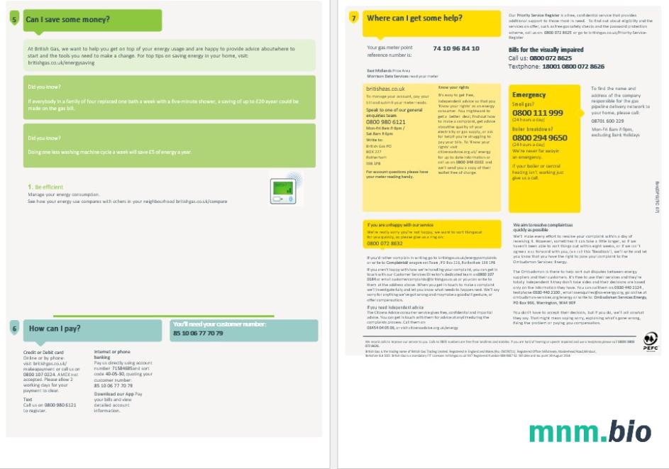 Wielka Brytania British Gas rachunek za usługi komunalne, Word and PDF template, 4 pages 3-4